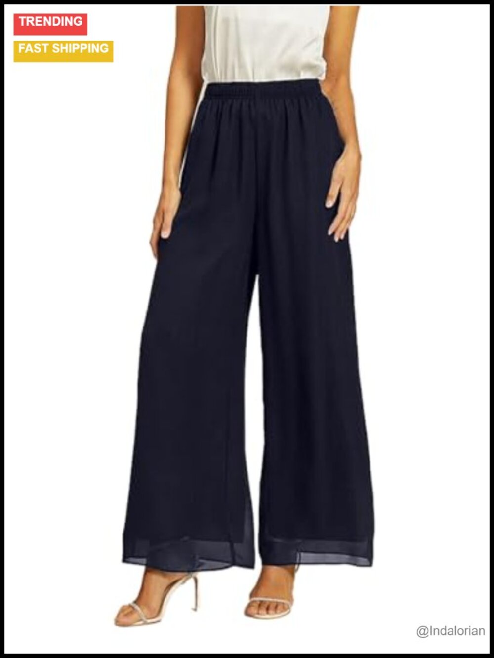 Chiffon Palazzo Pants Wide Leg Flowy Long Dressy Pull On